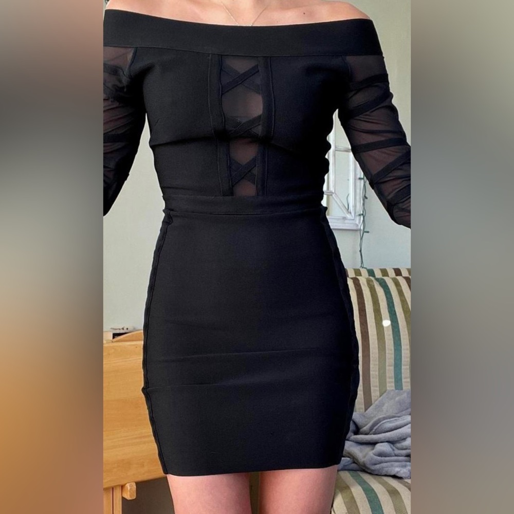 NWOT BEBE Bodycon Bandage Black Mini Dress Size M